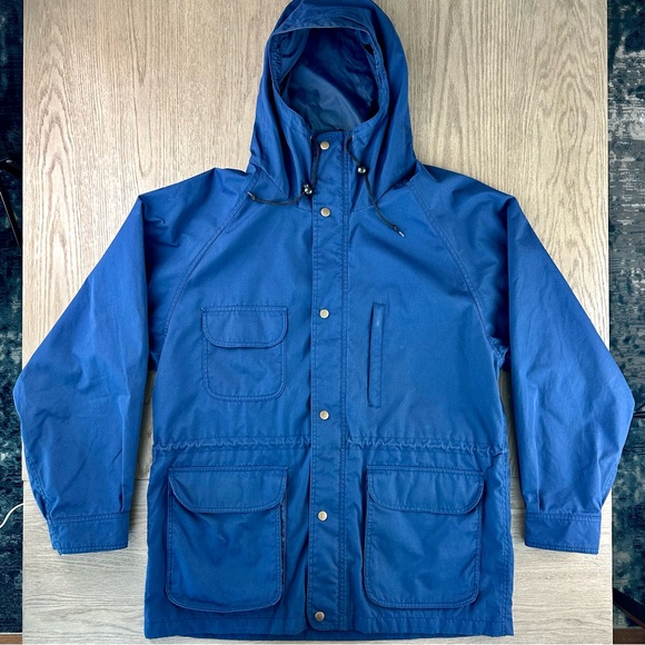 Eddie Bauer Vintage Rain Jacket Mens L Blue Hooded Utility 90s Gorpcore
